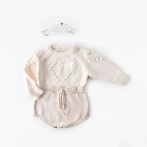 Citgeett Spring Fall Autumn Winter Infant Baby Girl Knitted Clothes Love Wool Jumpsuit Bodysuit Outfit Warm Clothing