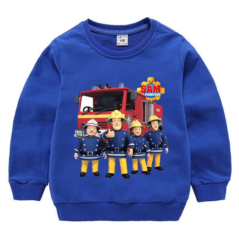 Children's Fireman Sam sweater spring and autumn new 100% cotton children's clothes boy casual cartoon long-sleeved sweater boy