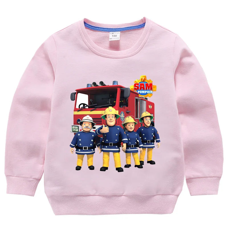 Children's Fireman Sam sweater spring and autumn new 100% cotton children's clothes boy casual cartoon long-sleeved sweater boy