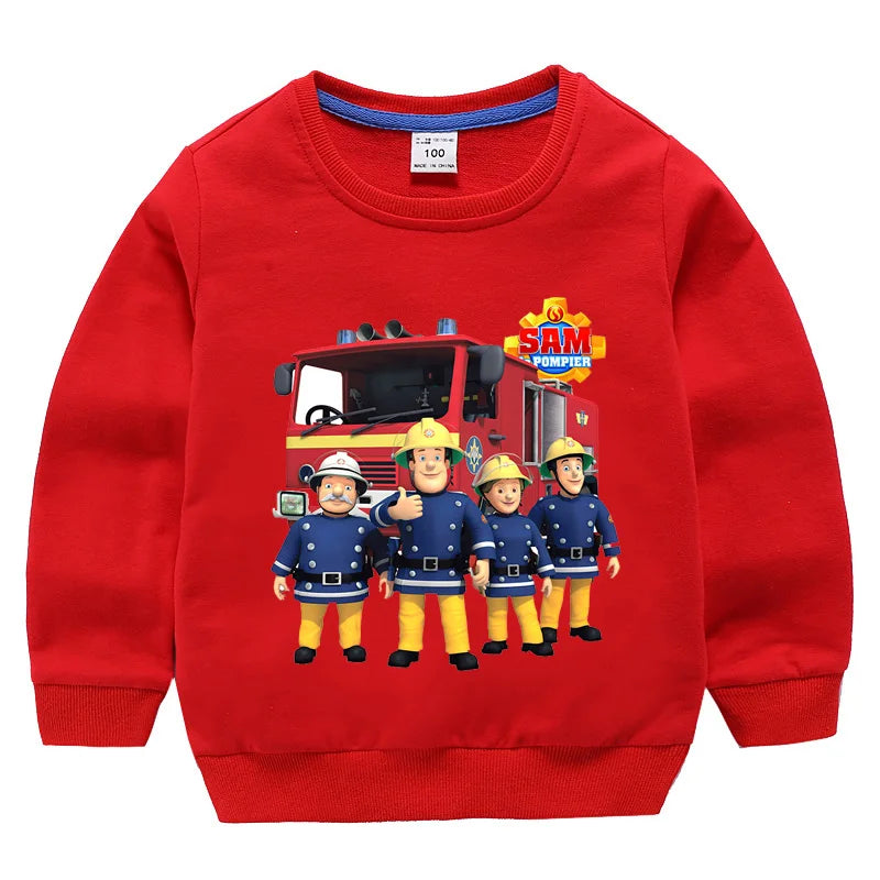 Children's Fireman Sam sweater spring and autumn new 100% cotton children's clothes boy casual cartoon long-sleeved sweater boy