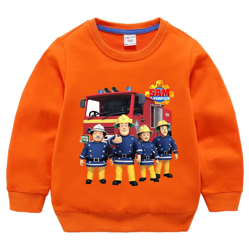 Children's Fireman Sam sweater spring and autumn new 100% cotton children's clothes boy casual cartoon long-sleeved sweater boy