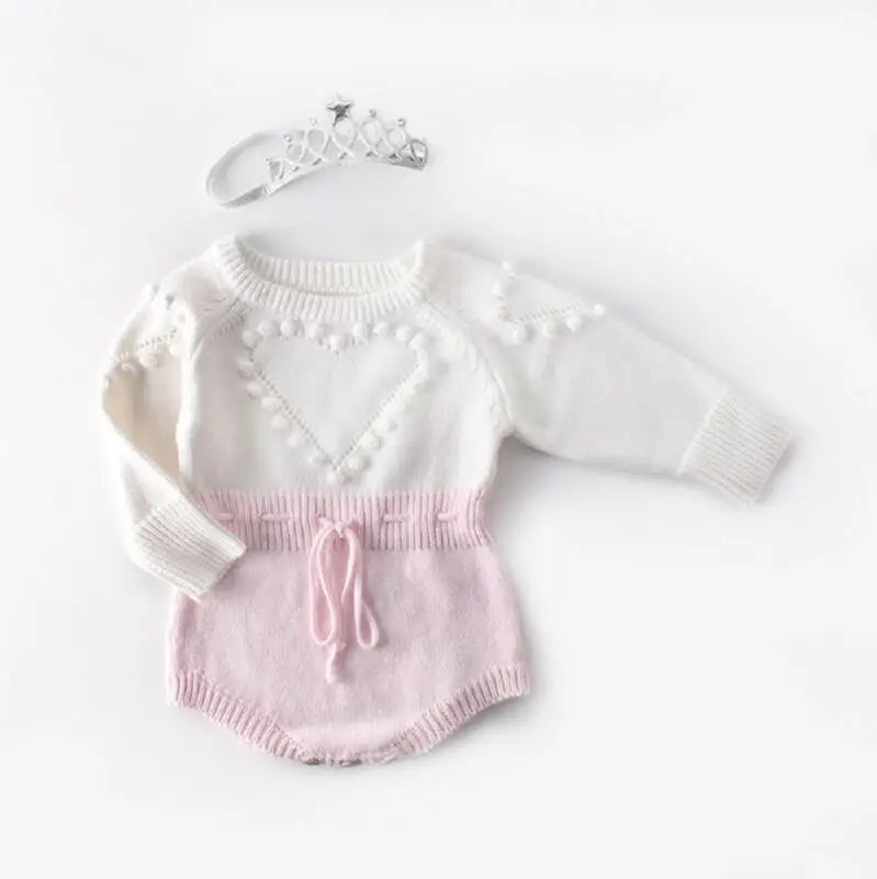 Citgeett Spring Fall Autumn Winter Infant Baby Girl Knitted Clothes Love Wool Jumpsuit Bodysuit Outfit Warm Clothing
