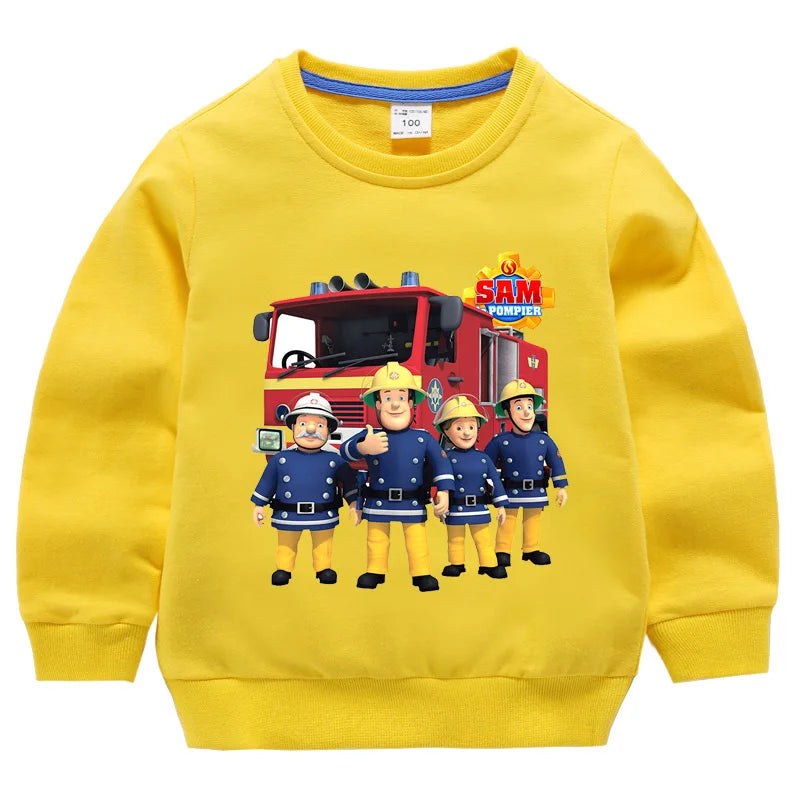 Children's Fireman Sam sweater spring and autumn new 100% cotton children's clothes boy casual cartoon long-sleeved sweater boy