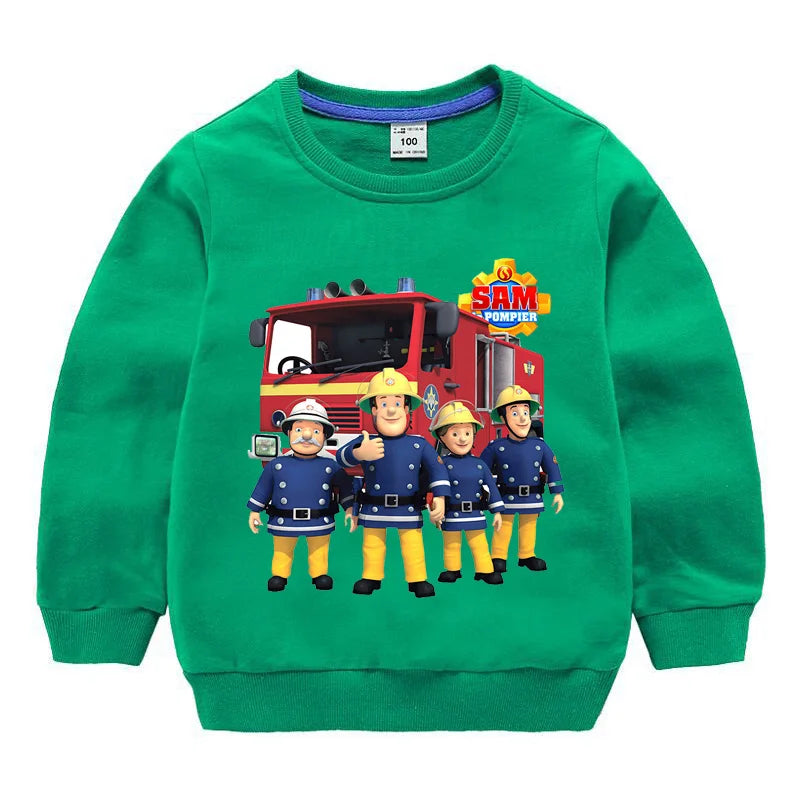 Children's Fireman Sam sweater spring and autumn new 100% cotton children's clothes boy casual cartoon long-sleeved sweater boy