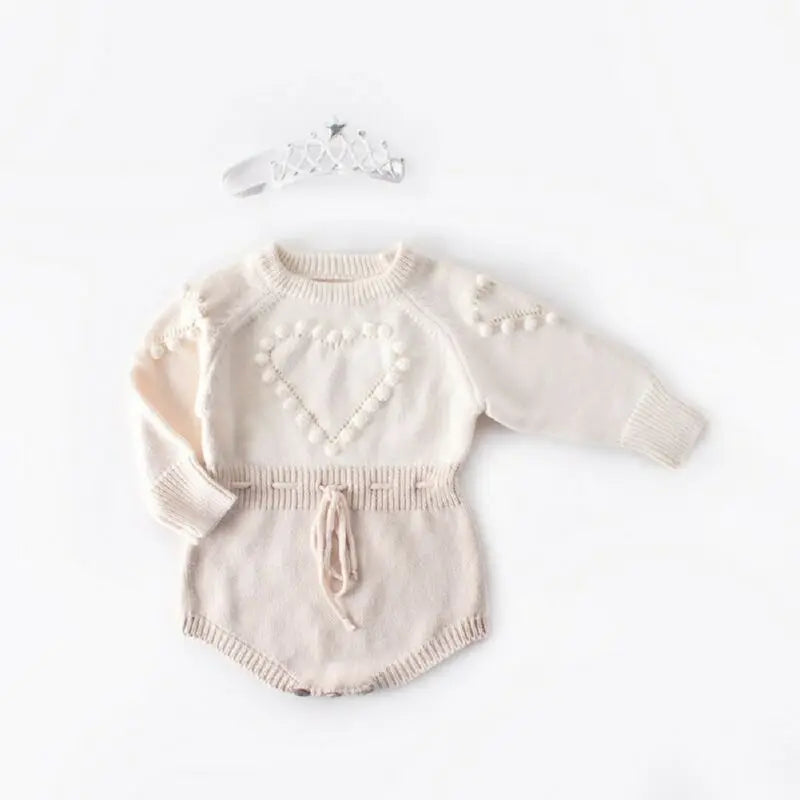 Citgeett Spring Fall Autumn Winter Infant Baby Girl Knitted Clothes Love Wool Jumpsuit Bodysuit Outfit Warm Clothing