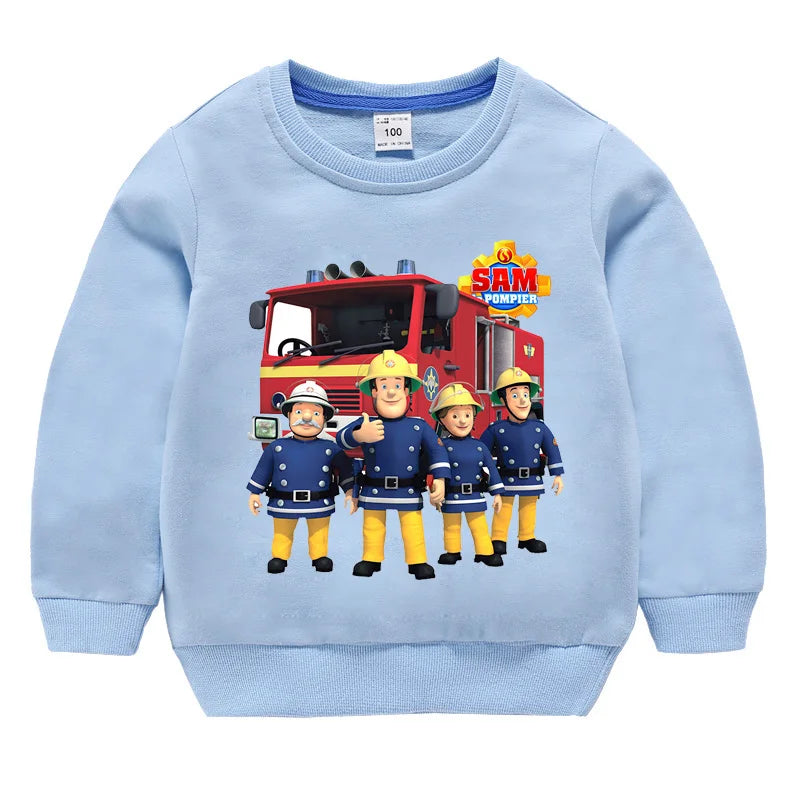 Children's Fireman Sam sweater spring and autumn new 100% cotton children's clothes boy casual cartoon long-sleeved sweater boy