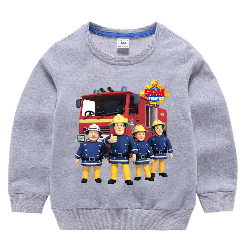 Children's Fireman Sam sweater spring and autumn new 100% cotton children's clothes boy casual cartoon long-sleeved sweater boy