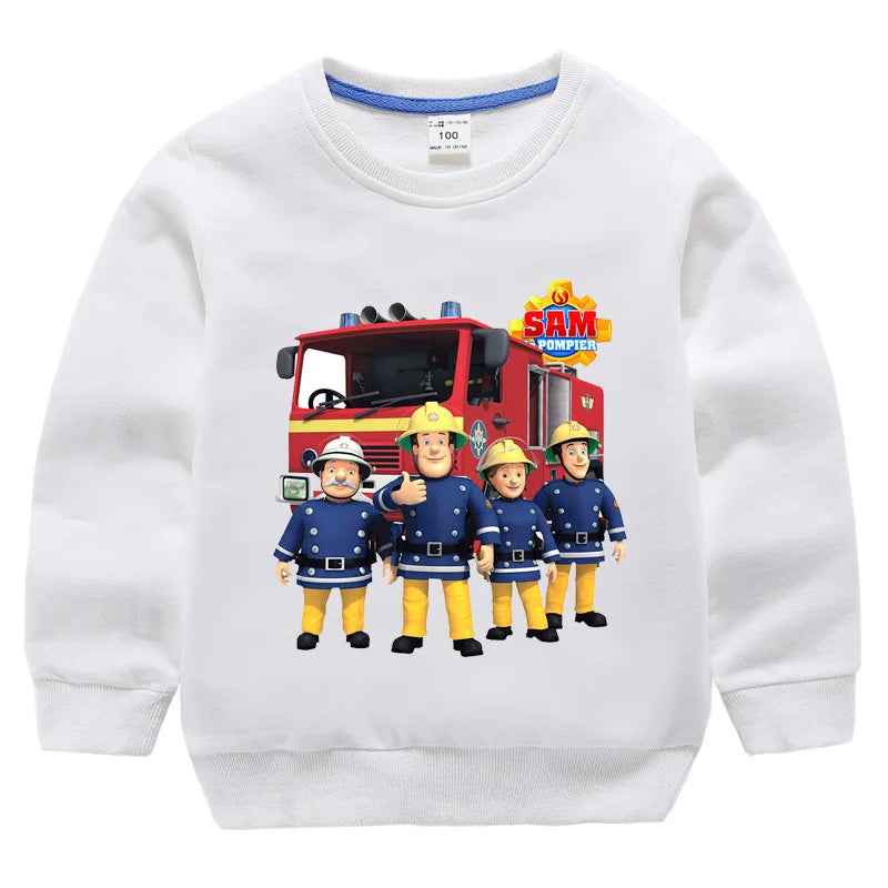 Children's Fireman Sam sweater spring and autumn new 100% cotton children's clothes boy casual cartoon long-sleeved sweater boy