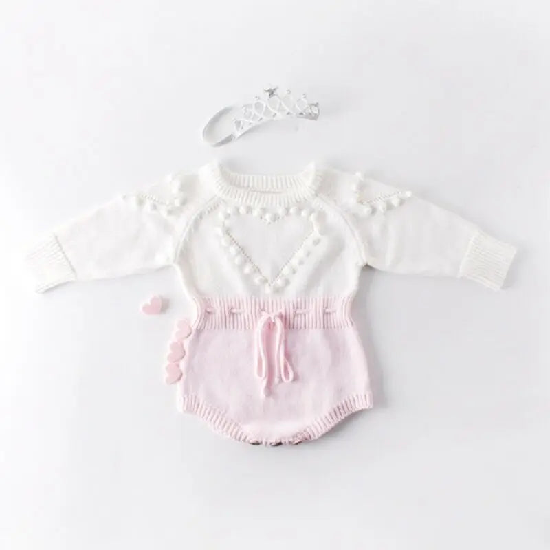 Citgeett Spring Fall Autumn Winter Infant Baby Girl Knitted Clothes Love Wool Jumpsuit Bodysuit Outfit Warm Clothing