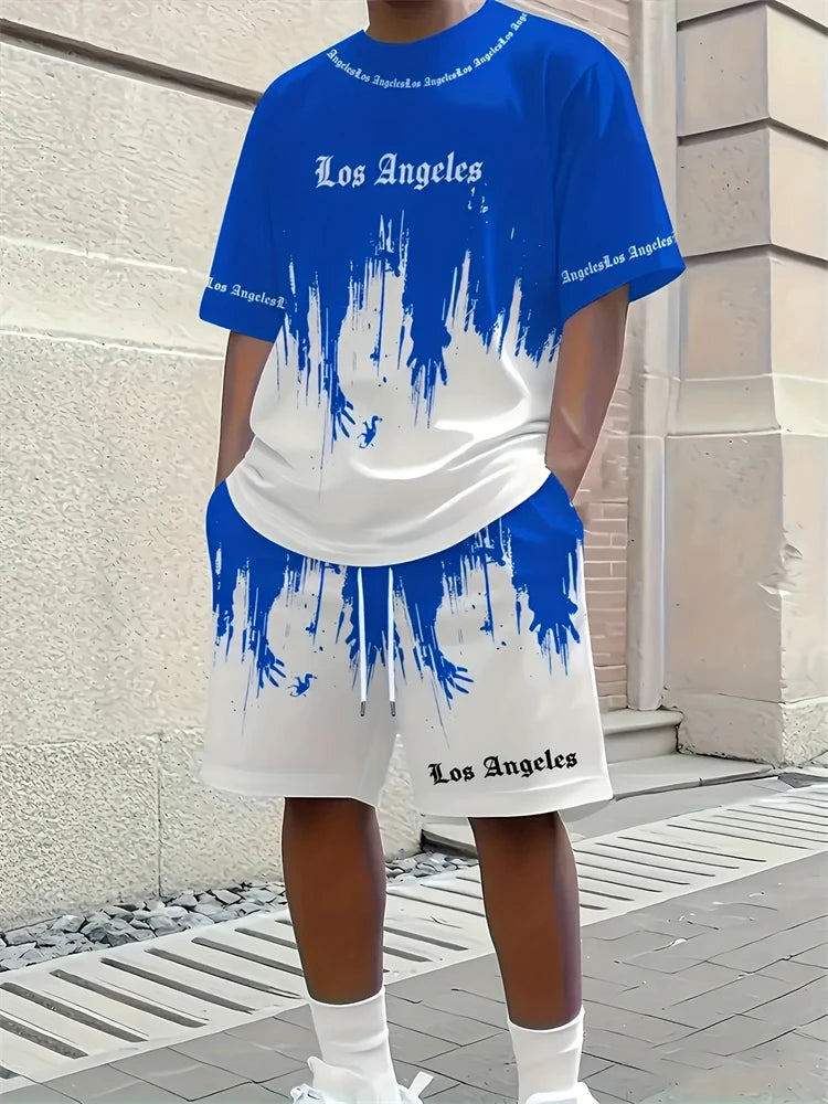 2026 New Spring/Summer Simple Letter 3D Printed Men's Casual Short-sleeved Set, Simple Daily Casual Men's 2pcs Set 2XS-6XL