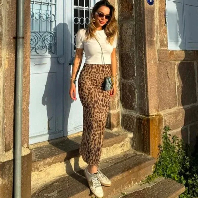 HXAO Leopard Long Skirts Women's 2024 Spring Summer Autumn Elegant Party Printed Skirts Ladies Fashion Casual Office Midi Skirts