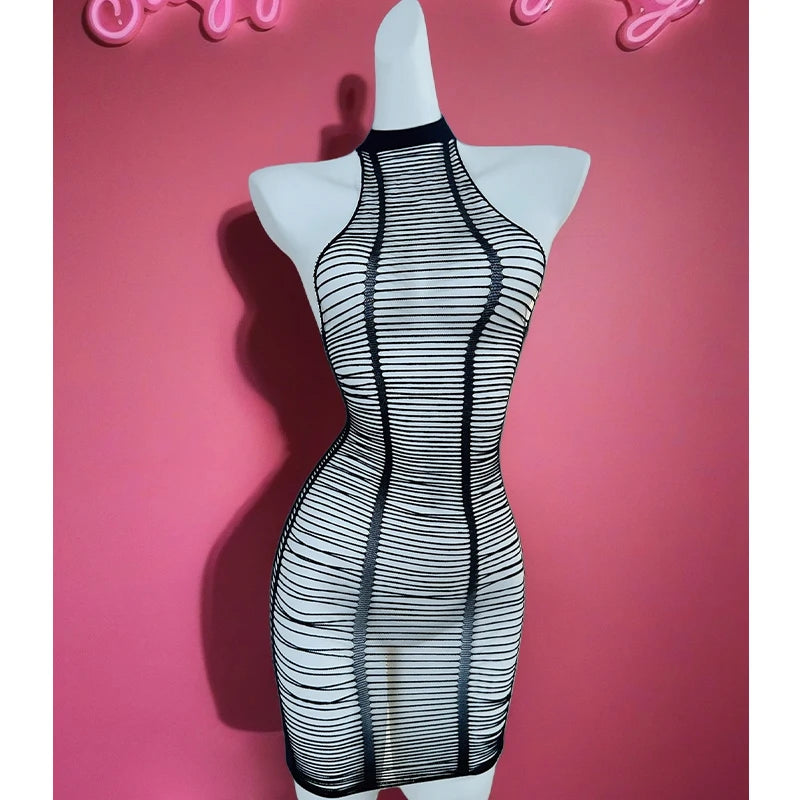 1PC Women Sexy Lingerie Sexy Fishnet Cover Up For Valentine's Day Without Bikini Hollow Out Bodycon Dress See DS711