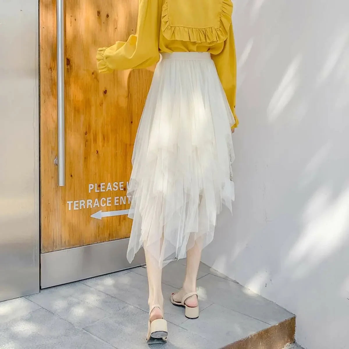 Irregular Tulle Skirt Women Spring Mesh Summer High Waist Skirt Up Party Casual Style Gothic Black Aesthetic Midi Skirts