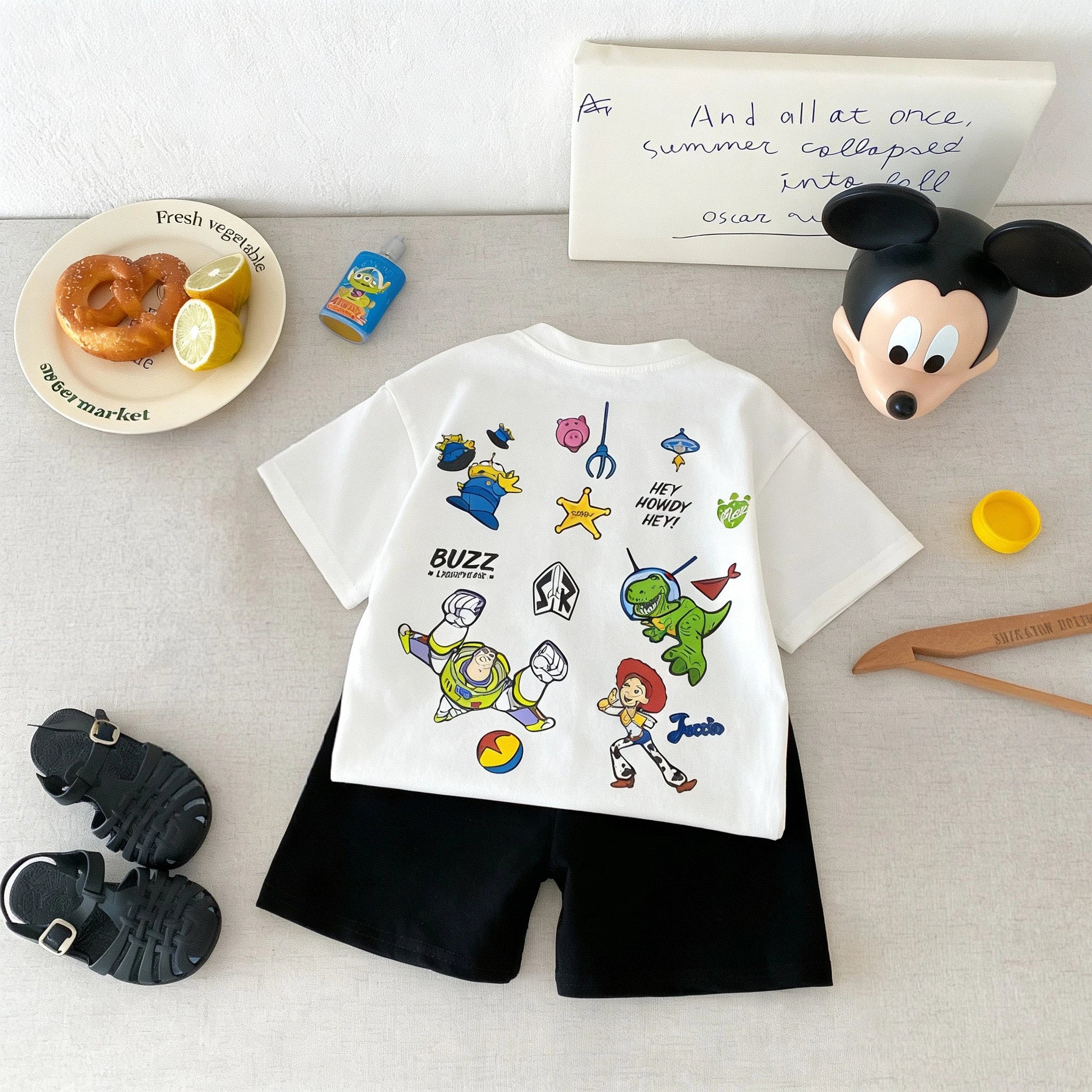 9m-7y Children's Wear Suit Printed Cartoon Toy Story Fashion Tshirts Set Kids Boys Short Sleeve Tops Shorts Leisure Outfits