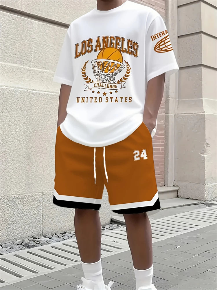 2026 New Spring/Summer Simple Letter 3D Printed Men's Casual Short-sleeved Set, Simple Daily Casual Men's 2pcs Set 2XS-6XL