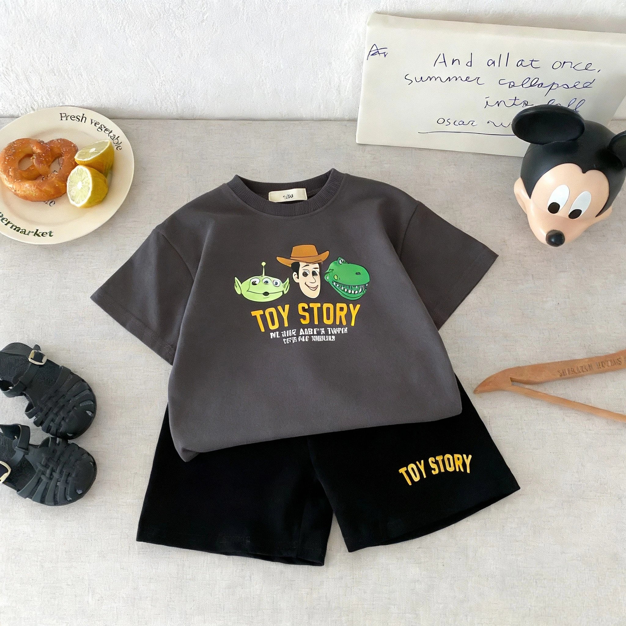 9m-7y Children's Wear Suit Printed Cartoon Toy Story Fashion Tshirts Set Kids Boys Short Sleeve Tops Shorts Leisure Outfits