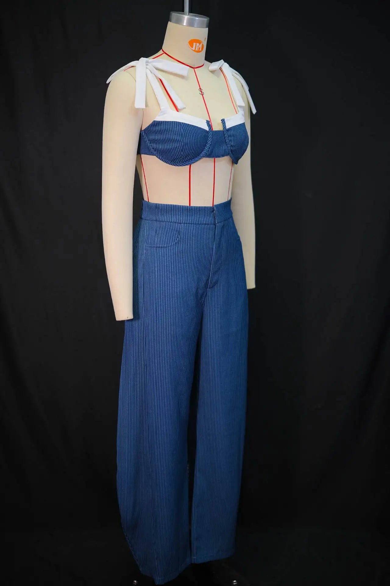 GLCMYAYA Street Women Set Striped Strapless Bow Crop Top and Long Pants 2026 Spring Party Vacation Sexy Two 2 Piece Set Outfits