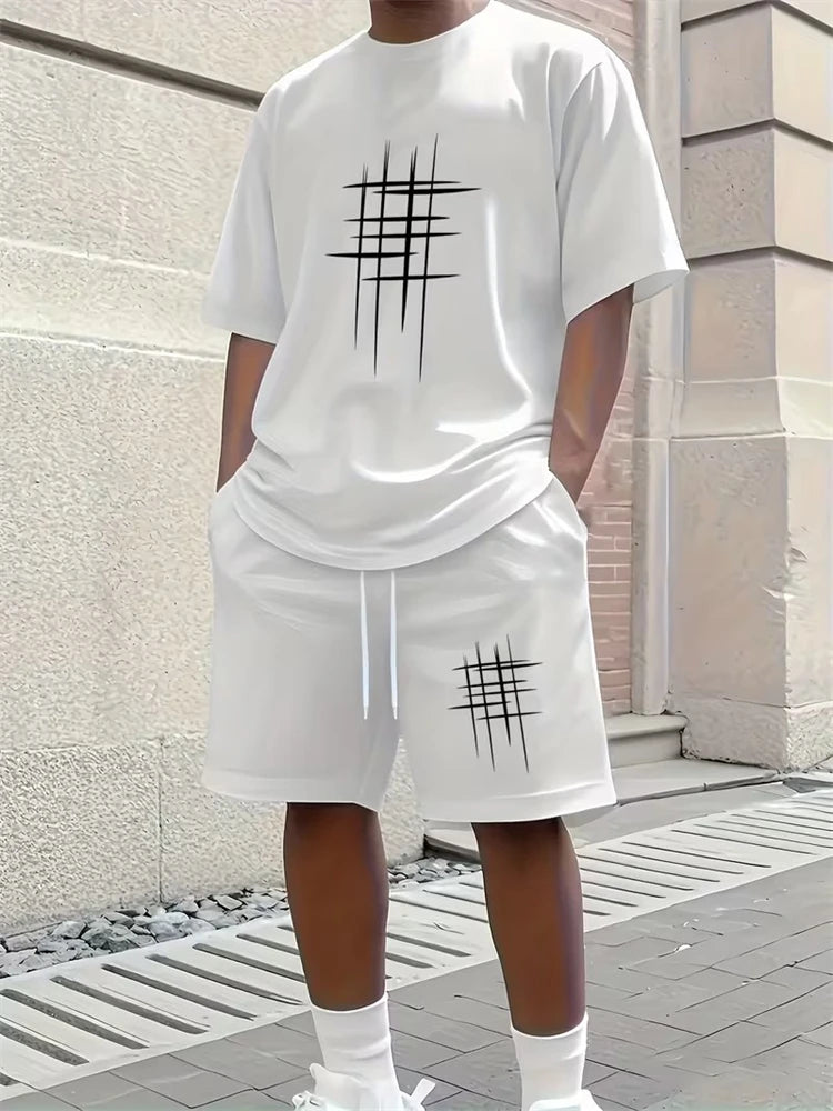 2026 New Spring/Summer Simple Letter 3D Printed Men's Casual Short-sleeved Set, Simple Daily Casual Men's 2pcs Set 2XS-6XL