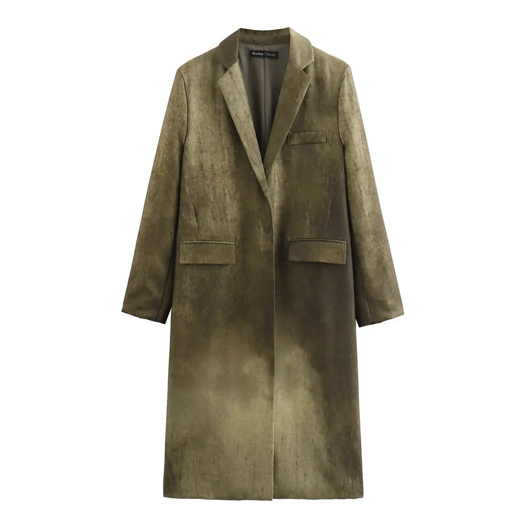 VTKW Halo Dyed Buttonless Lapel Design With High-quality 2025 Spring New Women's Blazer Versatile Long Suit Jacket