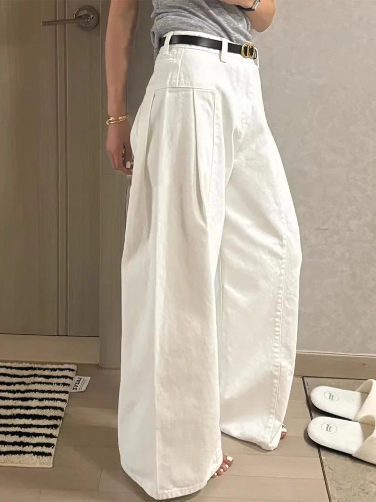 Chic High Waist Wide Leg Denim Jeans Women's Spring New Small ence Design Waed Straight Leg Long Pants Slimming Effect