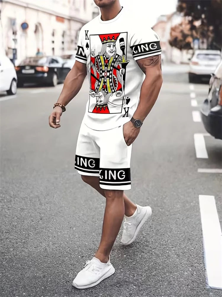 2026 New Spring/Summer Simple Letter 3D Printed Men's Casual Short-sleeved Set, Simple Daily Casual Men's 2pcs Set 2XS-6XL
