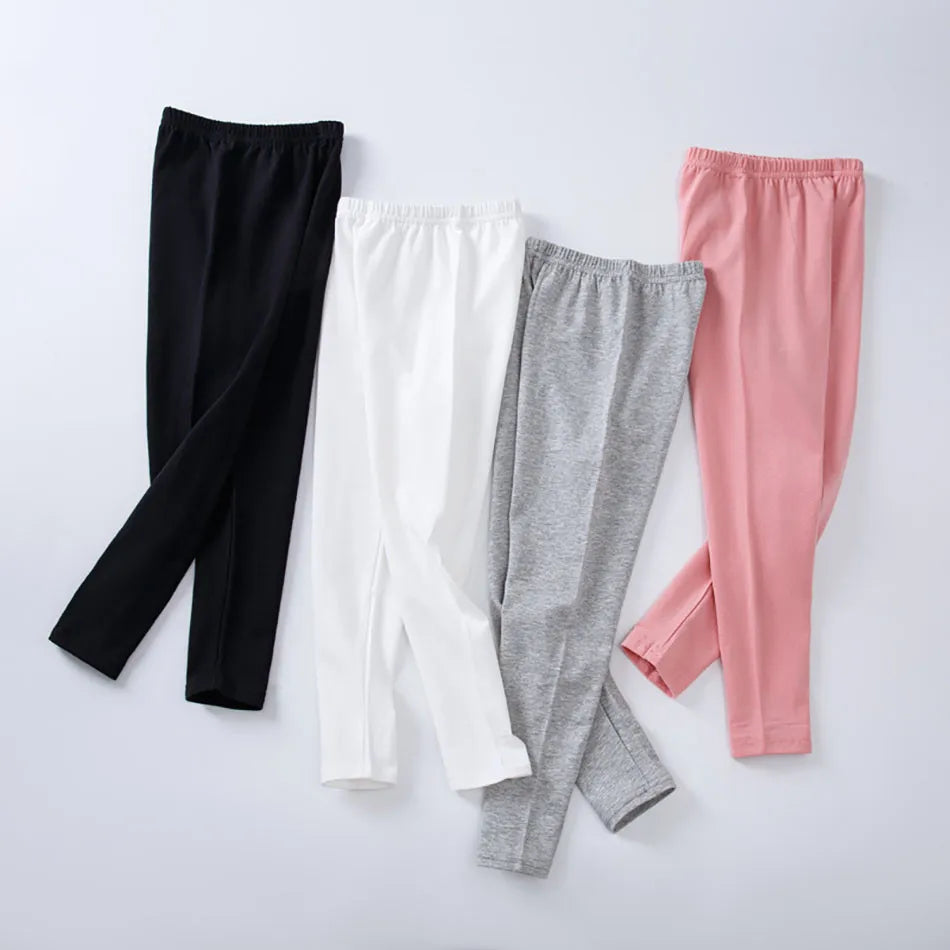 Girl Soft Cotton Knit Leggings Solid Color Stretchy Comfortable Spring Summer Sleepwear Kids Lightweight Pants Children Trousers