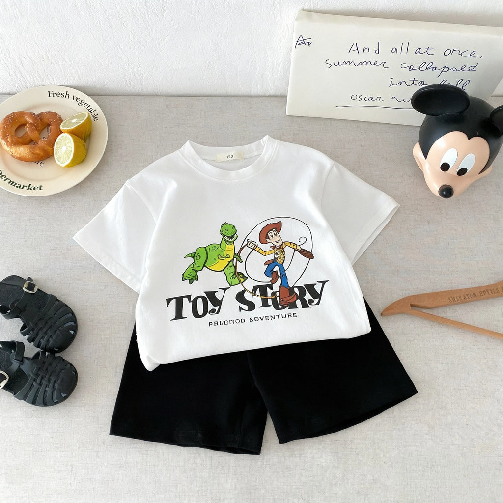 9m-7y Children's Wear Suit Printed Cartoon Toy Story Fashion Tshirts Set Kids Boys Short Sleeve Tops Shorts Leisure Outfits