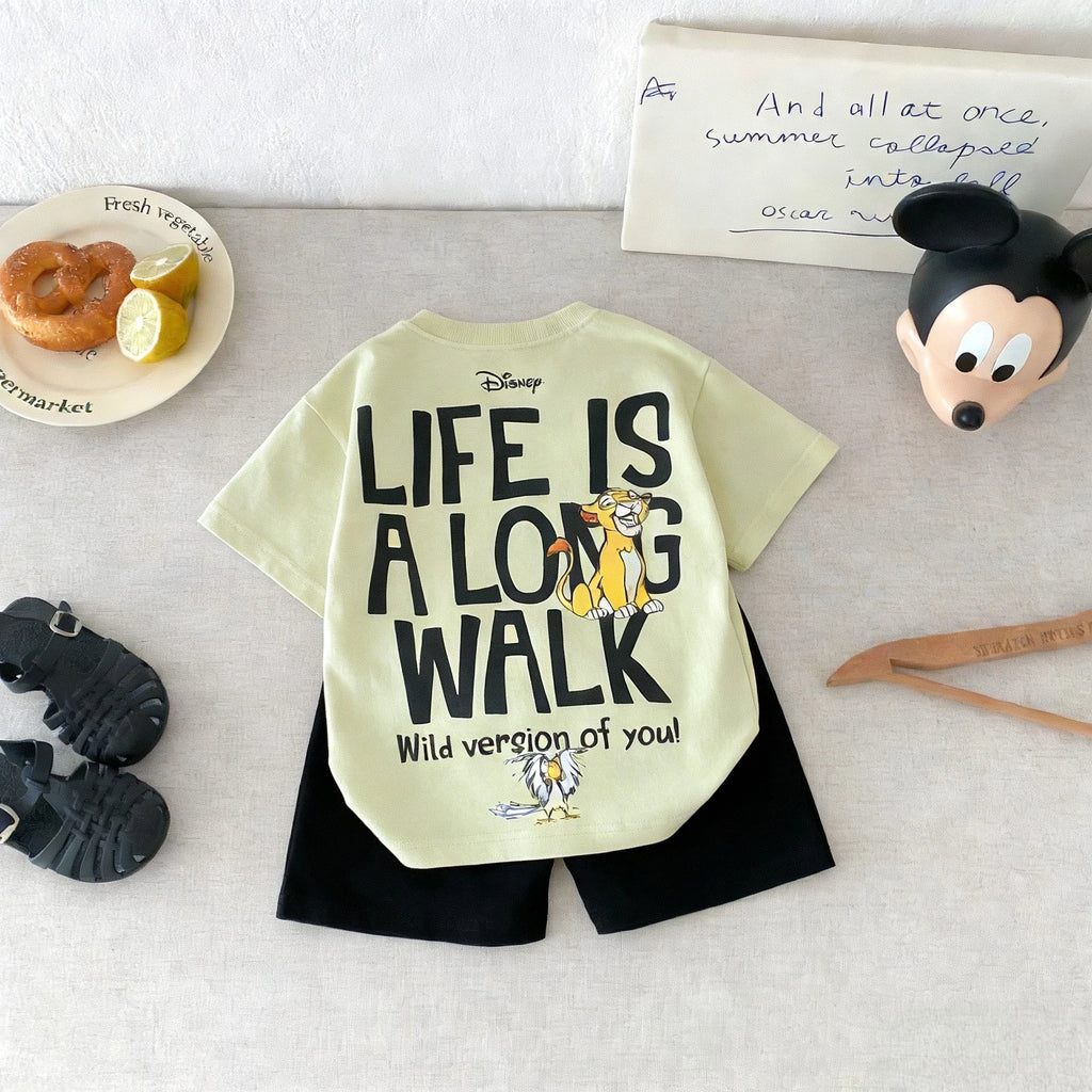 Simba Pattern Short Sleeve Suit For Boy Clothes Summer Cartoon Tshirt Shorts Children Two Piece Set Toddler Costume Tracksuits