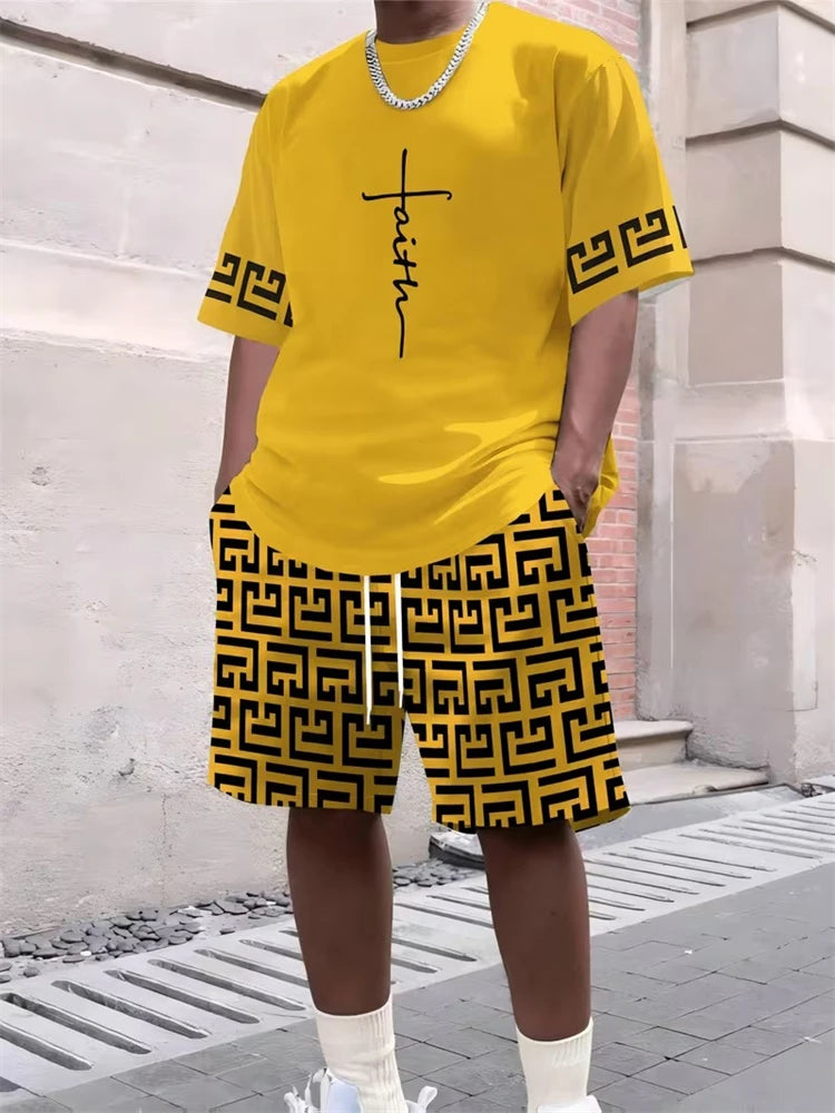 2026 New Spring/Summer Simple Letter 3D Printed Men's Casual Short-sleeved Set, Simple Daily Casual Men's 2pcs Set 2XS-6XL