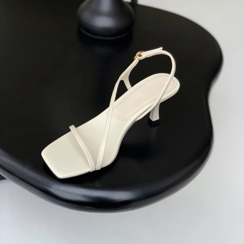 MOOQDAAX 2025 Spring Summer New Women's Shoes Side Band Design Feeling Fine High-heeled Genuine Leather Fashion Women Sandals