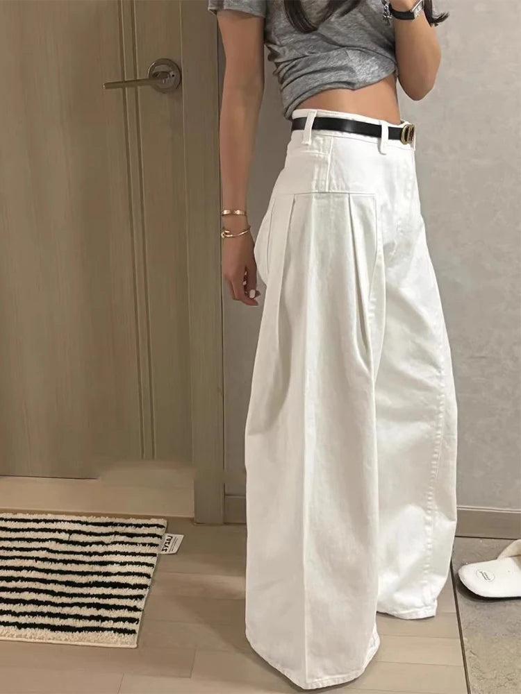 Chic High Waist Wide Leg Denim Jeans Women's Spring New Small ence Design Waed Straight Leg Long Pants Slimming Effect