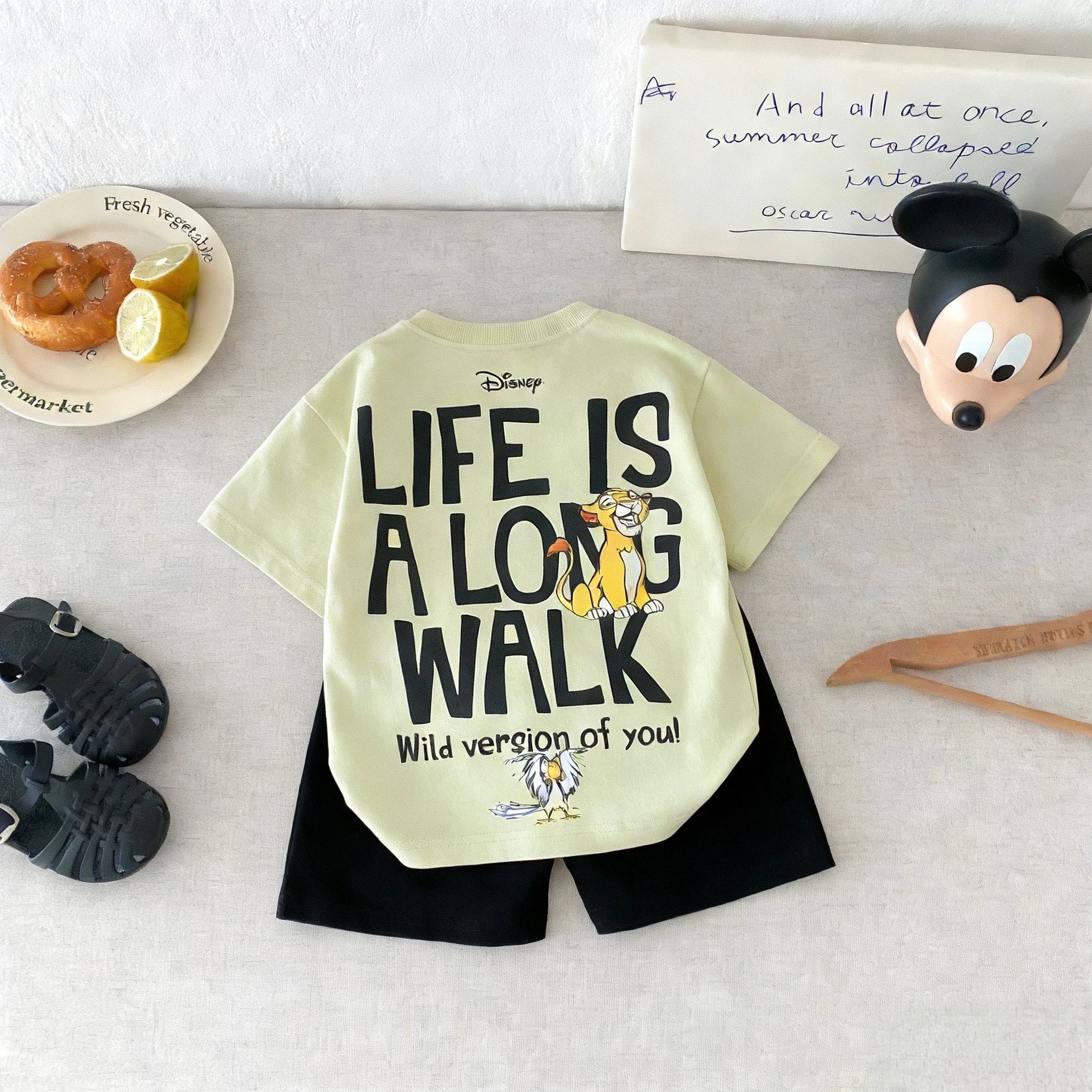 Simba Pattern Short Sleeve Suit For Boy Clothes Summer Cartoon Tshirt Shorts Children Two Piece Set Toddler Costume Tracksuits