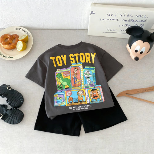 9m-7y Children's Wear Suit Printed Cartoon Toy Story Fashion Tshirts Set Kids Boys Short Sleeve Tops Shorts Leisure Outfits