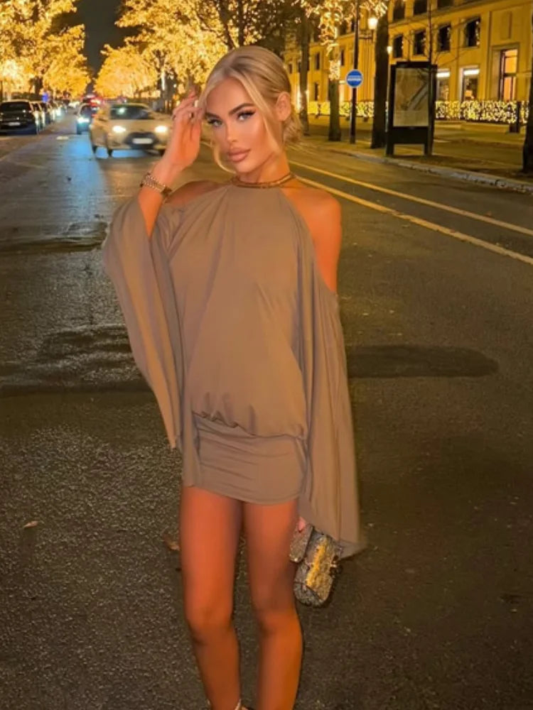 Chic Backless Batwing Sleeves Short Dress Women Sexy Solid Off Shoulder Hip Hugging Mini Dresses 2026 Spring Lady Vestidos New