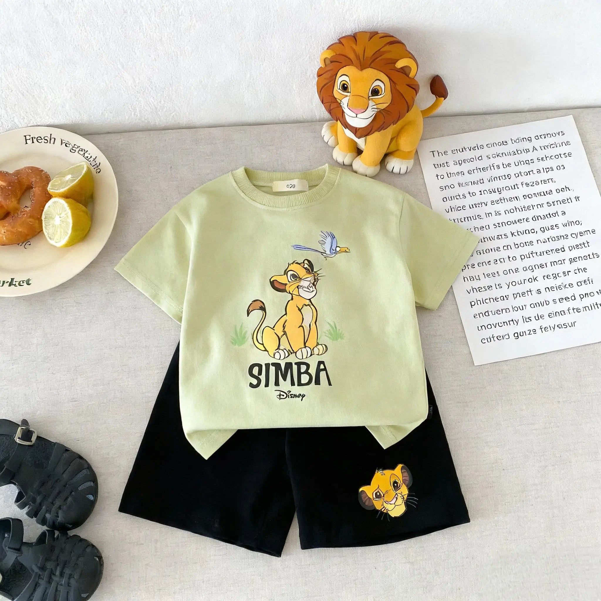 Simba Pattern Short Sleeve Suit For Boy Clothes Summer Cartoon Tshirt Shorts Children Two Piece Set Toddler Costume Tracksuits