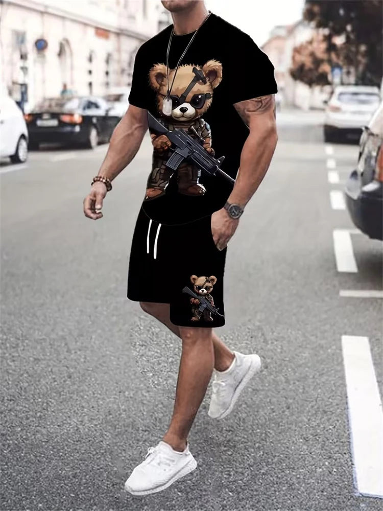 2026 New Spring/Summer Simple Letter 3D Printed Men's Casual Short-sleeved Set, Simple Daily Casual Men's 2pcs Set 2XS-6XL