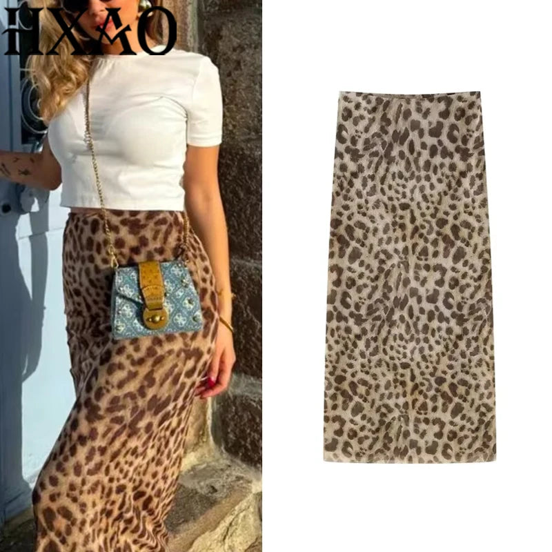 HXAO Leopard Long Skirts Women's 2024 Spring Summer Autumn Elegant Party Printed Skirts Ladies Fashion Casual Office Midi Skirts