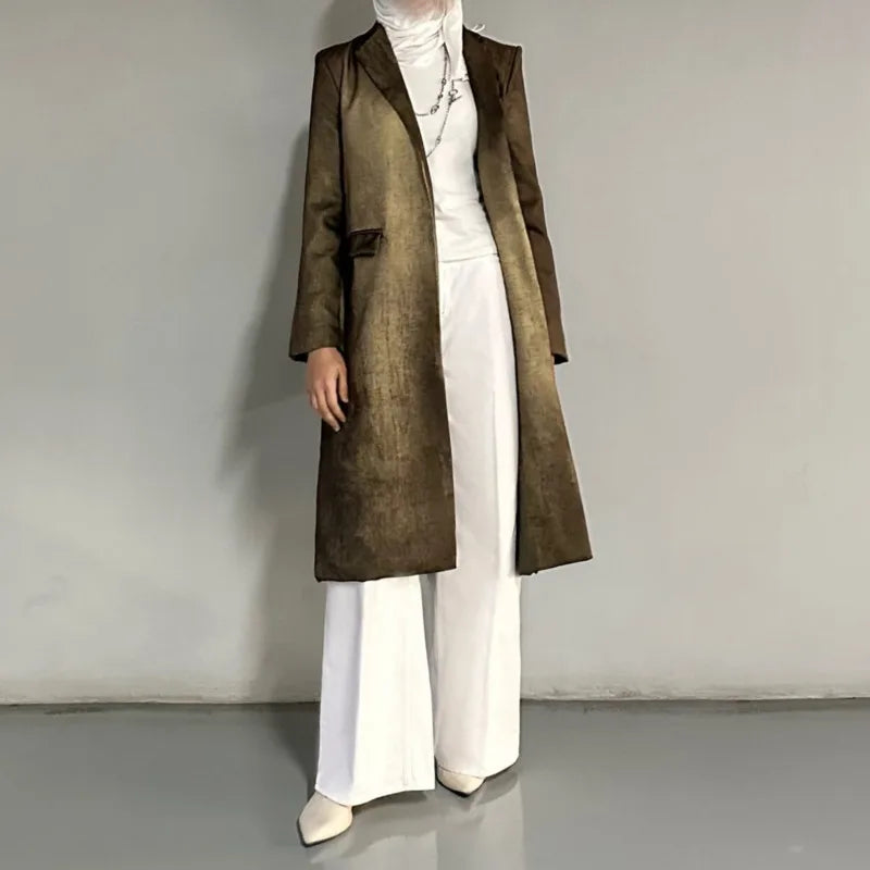 VTKW Halo Dyed Buttonless Lapel Design With High-quality 2025 Spring New Women's Blazer Versatile Long Suit Jacket