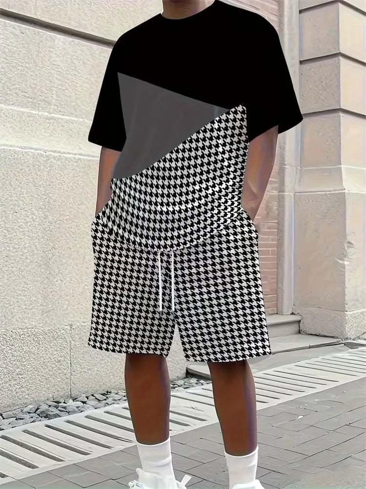 2026 New Spring/Summer Simple Letter 3D Printed Men's Casual Short-sleeved Set, Simple Daily Casual Men's 2pcs Set 2XS-6XL