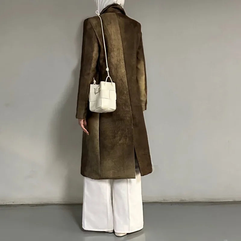 VTKW Halo Dyed Buttonless Lapel Design With High-quality 2025 Spring New Women's Blazer Versatile Long Suit Jacket