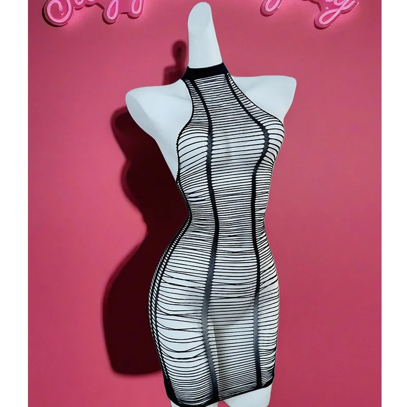 1PC Women Sexy Lingerie Sexy Fishnet Cover Up For Valentine's Day Without Bikini Hollow Out Bodycon Dress See DS711