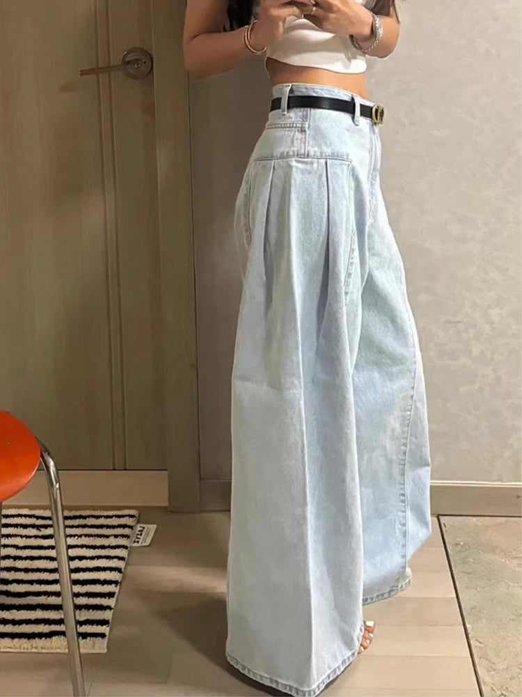 Chic High Waist Wide Leg Denim Jeans Women's Spring New Small ence Design Waed Straight Leg Long Pants Slimming Effect