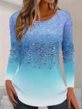 Women's T-shirt 3D elegant gradient print fashion long sleeve round neck regular top holiday weekend spring and autumn