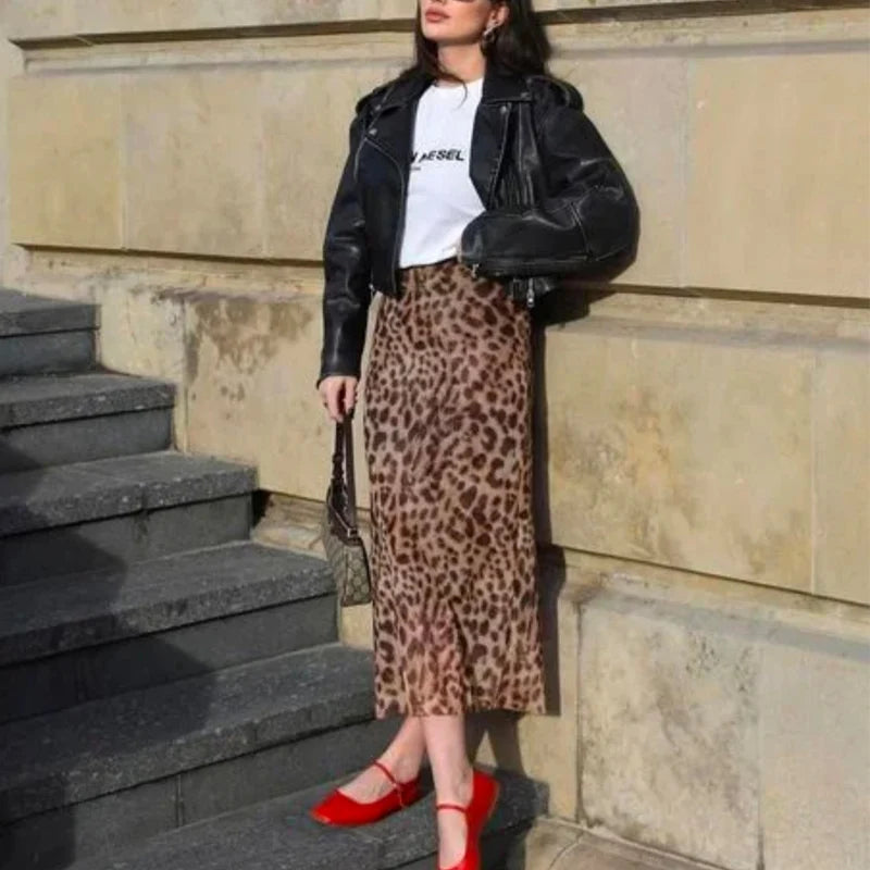HXAO Leopard Long Skirts Women's 2024 Spring Summer Autumn Elegant Party Printed Skirts Ladies Fashion Casual Office Midi Skirts
