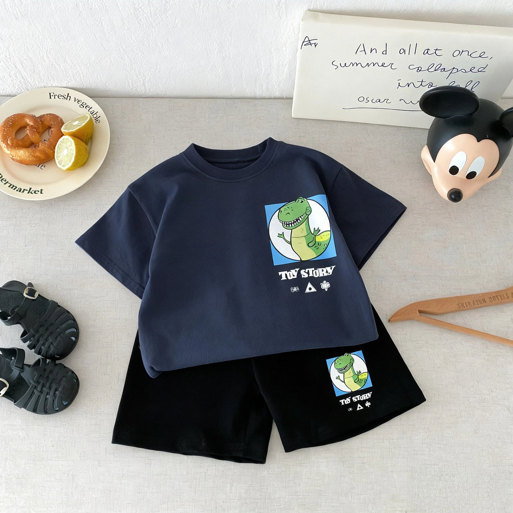 9m-7y Children's Wear Suit Printed Cartoon Toy Story Fashion Tshirts Set Kids Boys Short Sleeve Tops Shorts Leisure Outfits