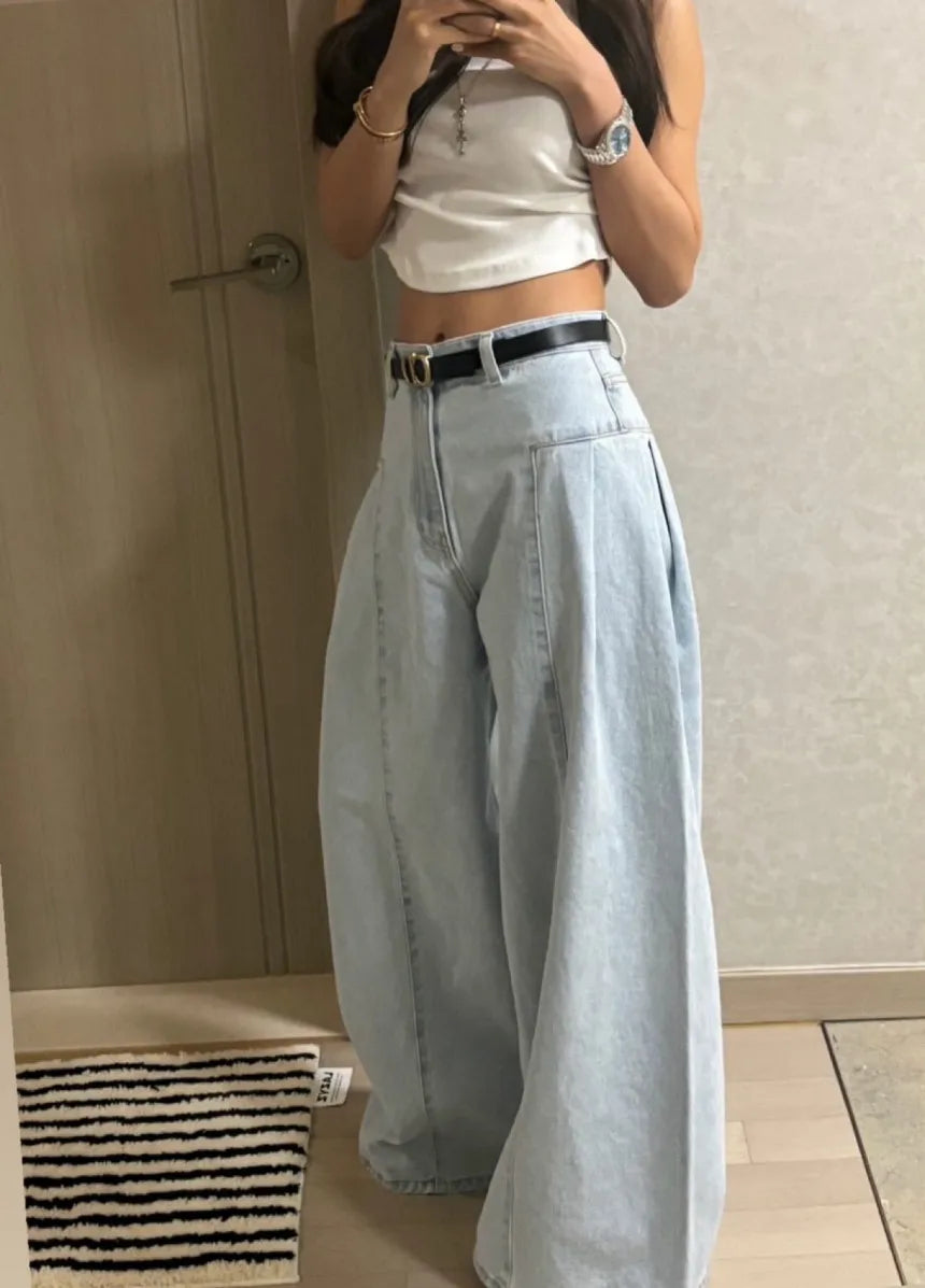 Chic High Waist Wide Leg Denim Jeans Women's Spring New Small ence Design Waed Straight Leg Long Pants Slimming Effect