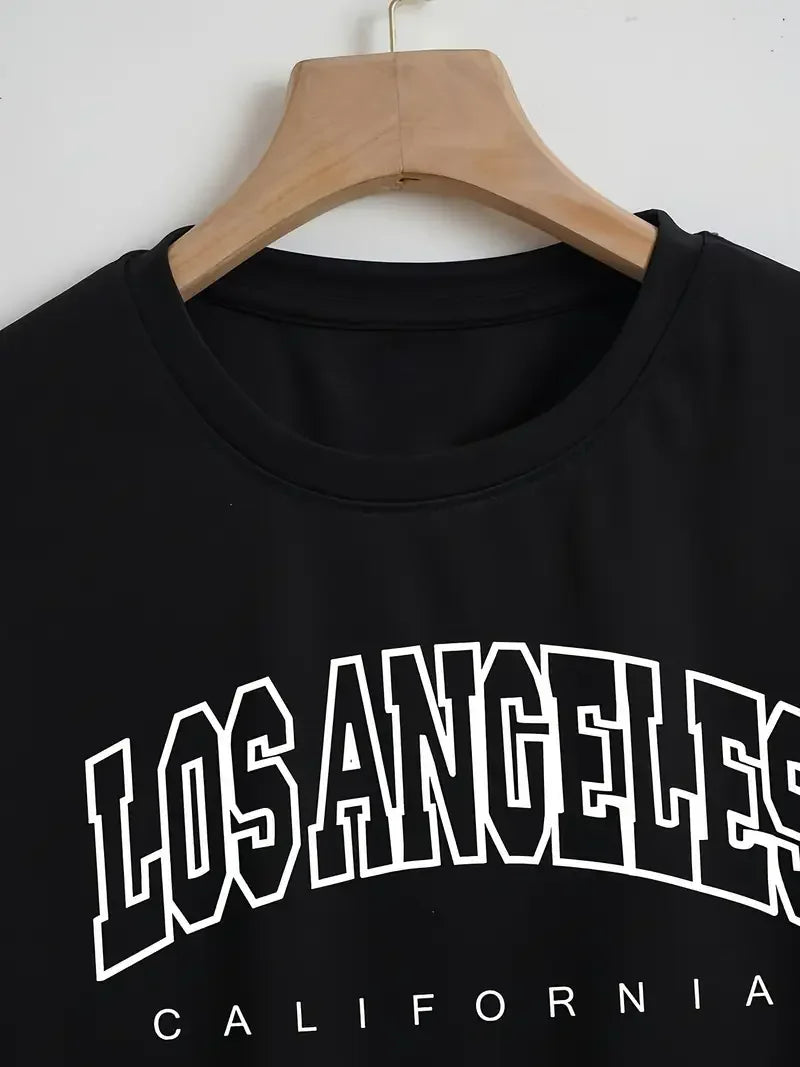 Cropped Los Angeles California Letter Print T-shirt  Casual Short Sleeve Crew Neck Crop Top for Spring Summer Women's Clothing