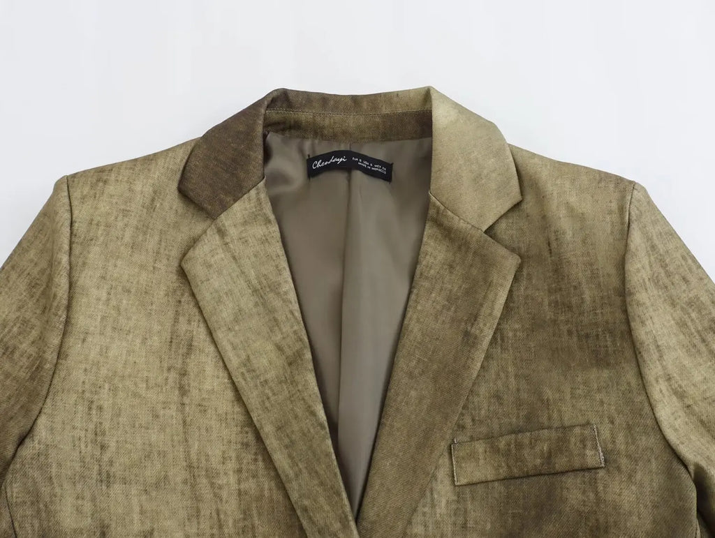 VTKW Halo Dyed Buttonless Lapel Design With High-quality 2025 Spring New Women's Blazer Versatile Long Suit Jacket