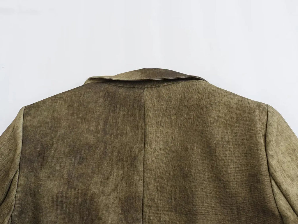 VTKW Halo Dyed Buttonless Lapel Design With High-quality 2025 Spring New Women's Blazer Versatile Long Suit Jacket