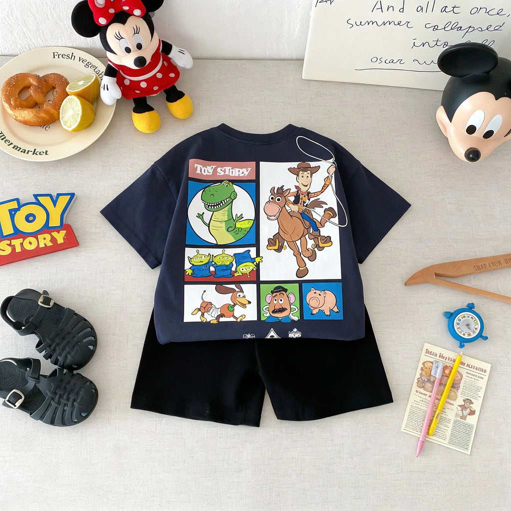 9m-7y Children's Wear Suit Printed Cartoon Toy Story Fashion Tshirts Set Kids Boys Short Sleeve Tops Shorts Leisure Outfits